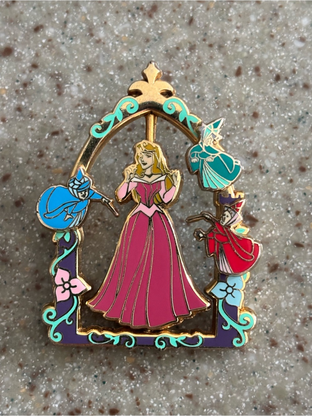 Disney Princess Aurora Pink or Blue Dress Spinner 3D Sleeping Beauty Fairies Pin